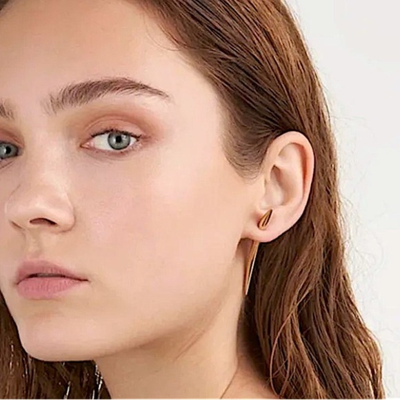 Gold Spiked Horn Earrings Thorn Punk Minimalist - Picture 2 of 11